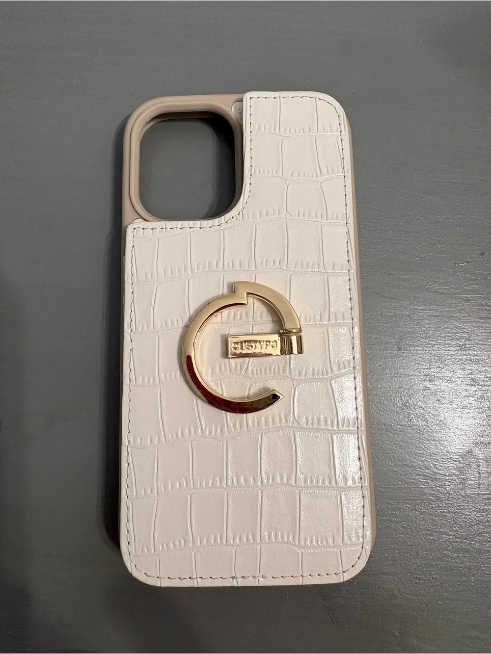 Tan Croc-Texture Phone Case with Gold Accent. iPhone 16